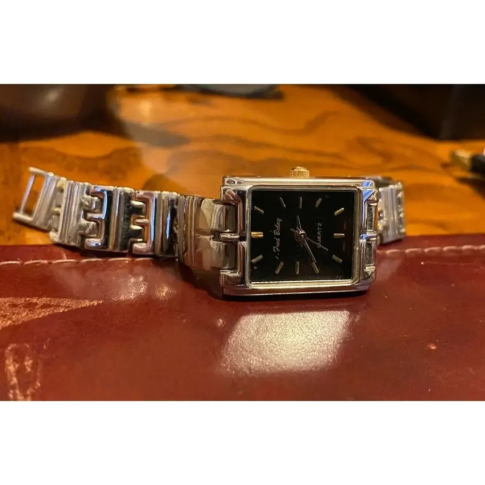 Women's Silver Tone Fred Belay Watch, Black Face, Bracelet Band